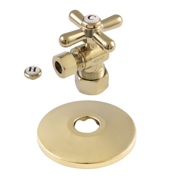 Kingston Brass CC53302XK 5/8-Inch X 3/8-Inch OD Comp Quarter-Turn Angle Stop Valve with Flange, Polished Brass CC53302XK - main